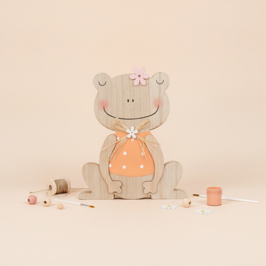 Holzfrosch, MDF, orange 10x12x2cm - Kidis Art