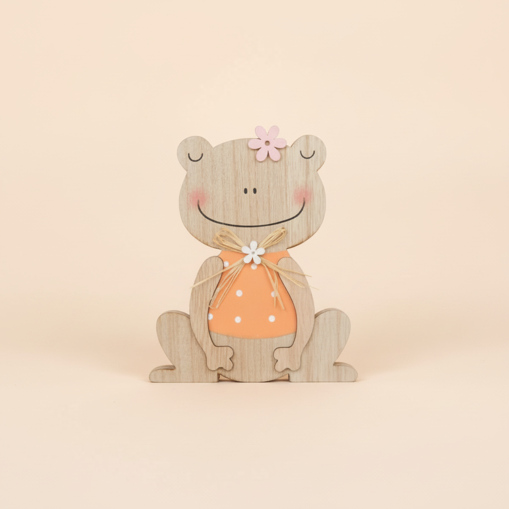 Holzfrosch, MDF, orange 13x15,5x2cm - Kidis Art