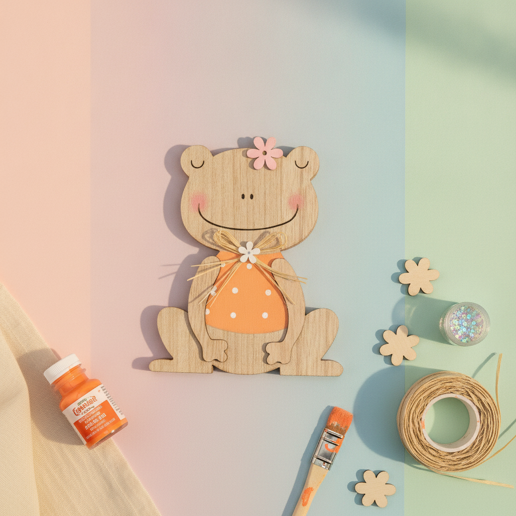 Holzfrosch, MDF, orange 13x15,5x2cm - Kidis Art