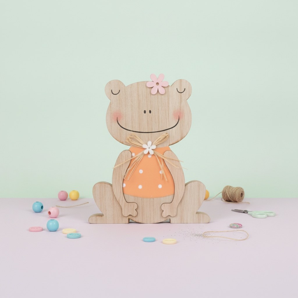 Holzfrosch, MDF, orange 13x15,5x2cm - Kidis Art