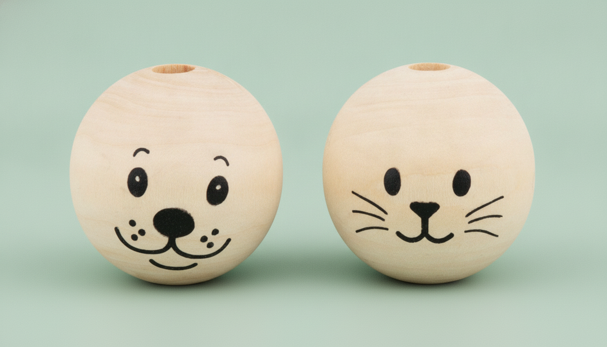 Holzkugel m. Gesicht Hund+Katz 4St, 3,5cm, natura - Kidis Art