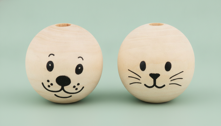 Holzkugel m. Gesicht Hund+Katz 4St, 3,5cm, natura - Kidis Art