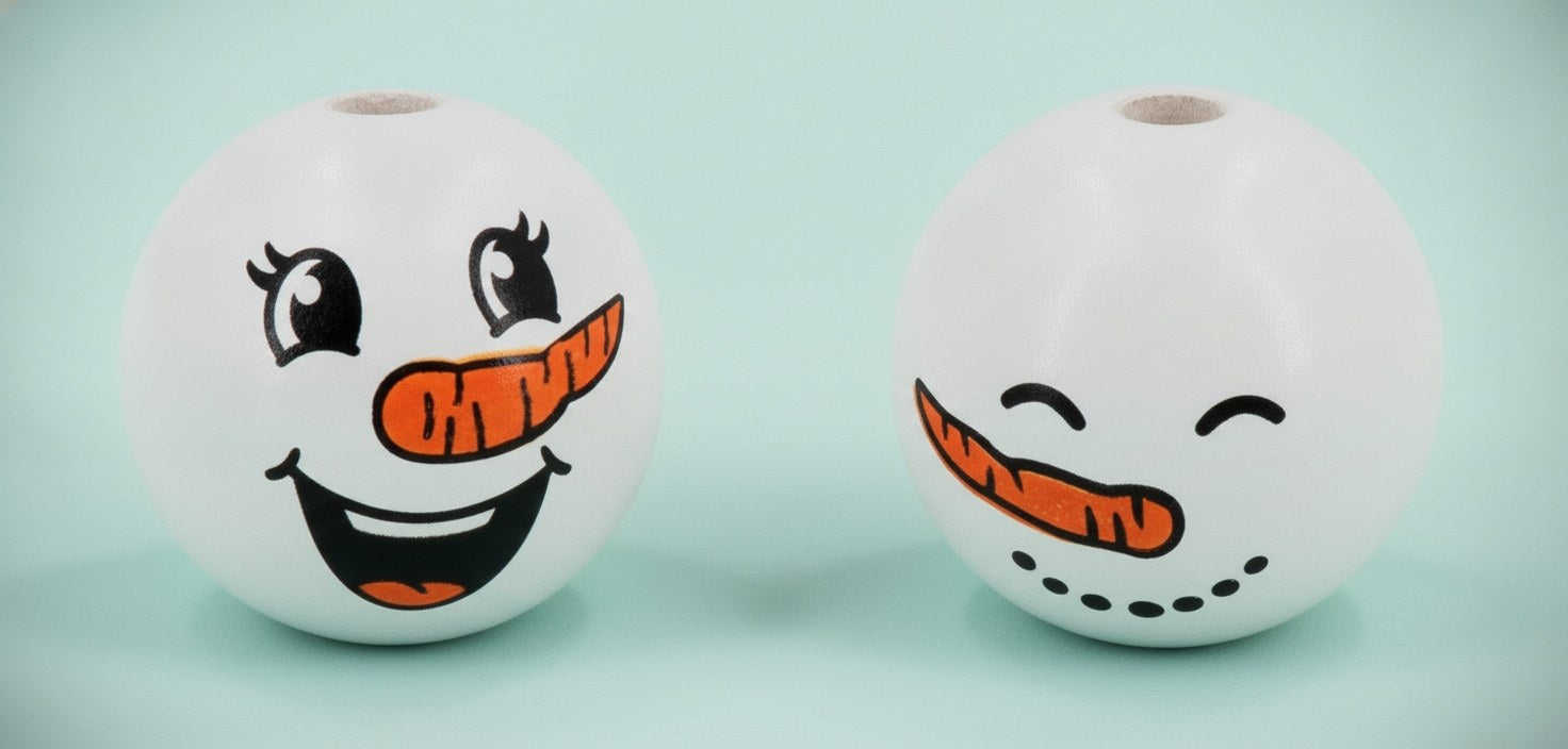 Holzkugel mit Gesicht Schneem. 4St, 3,5cm, 2 Dessin, weiss - Kidis Art