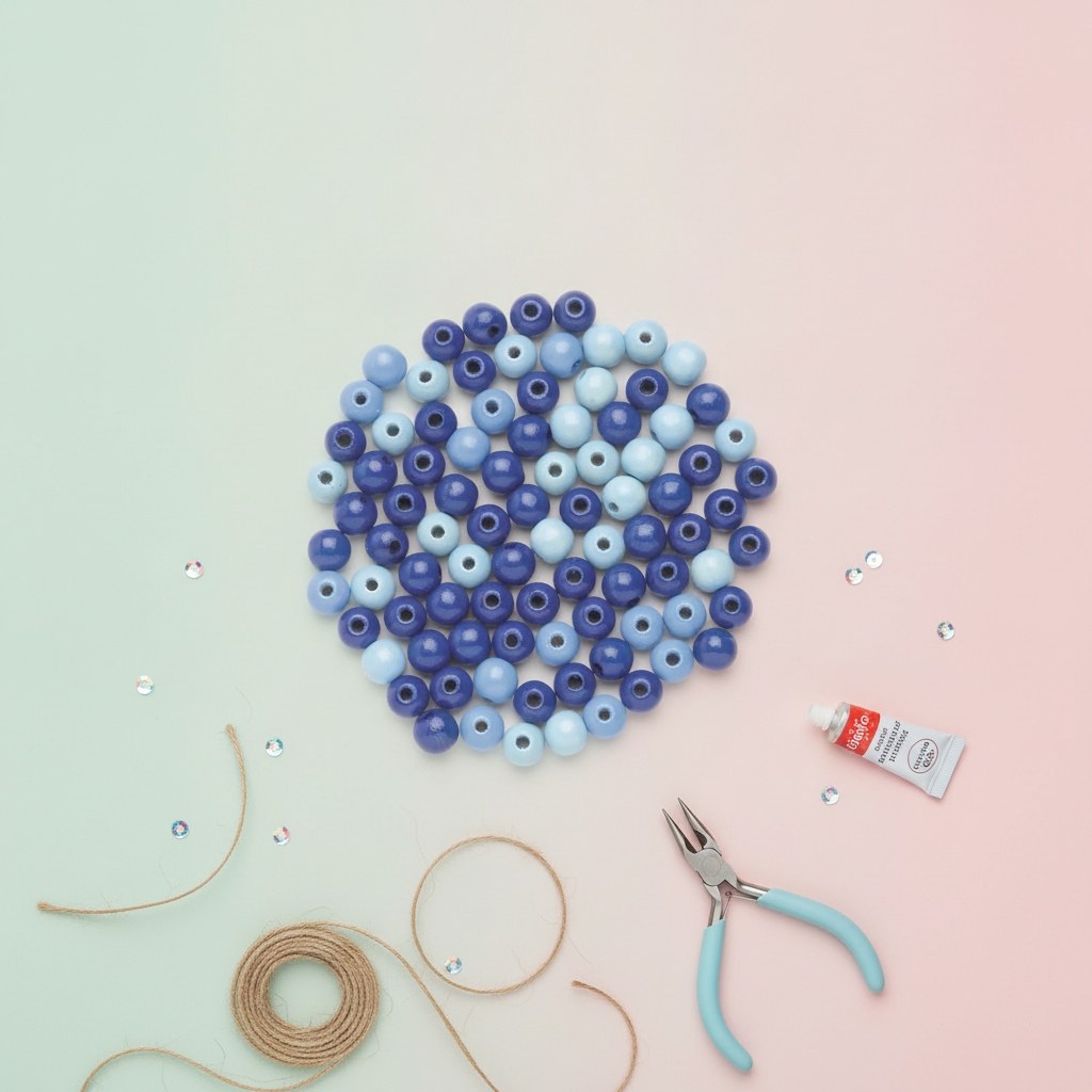 Holzperle 15mm 14St blau-mix - Kidis Art