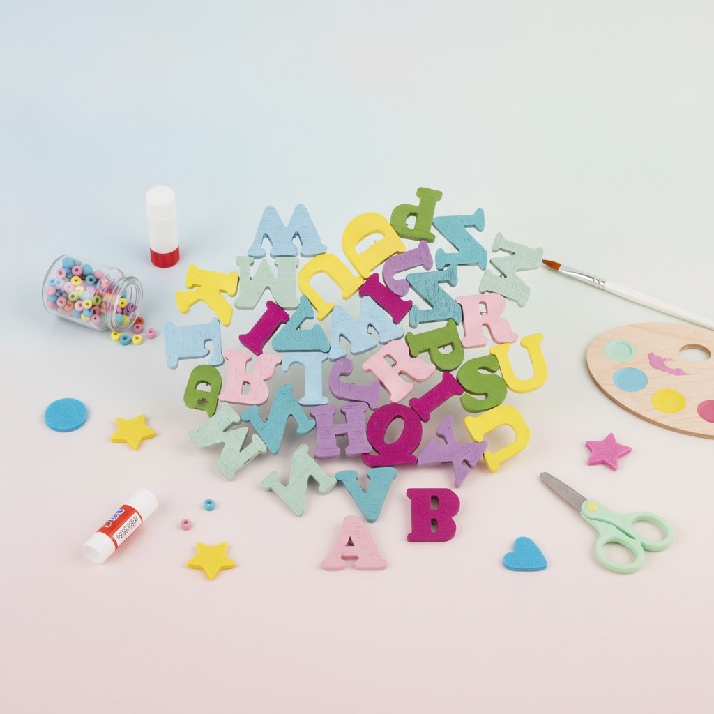 Holzperlen ABC sortiert, 40St./pcs - Kidis Art