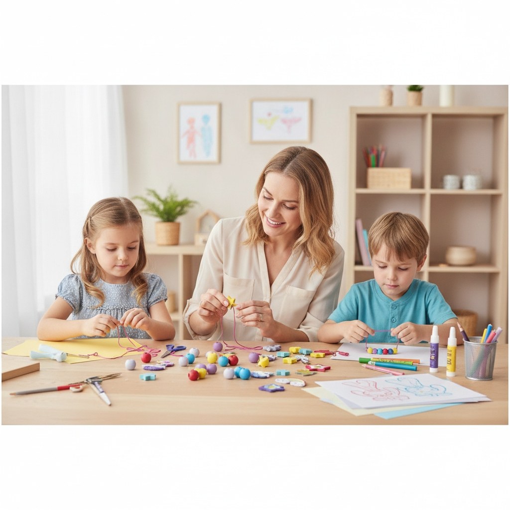 Holzperlen Einhorn - 40St. sortiert mit Kordeln-2m - Kidis Art