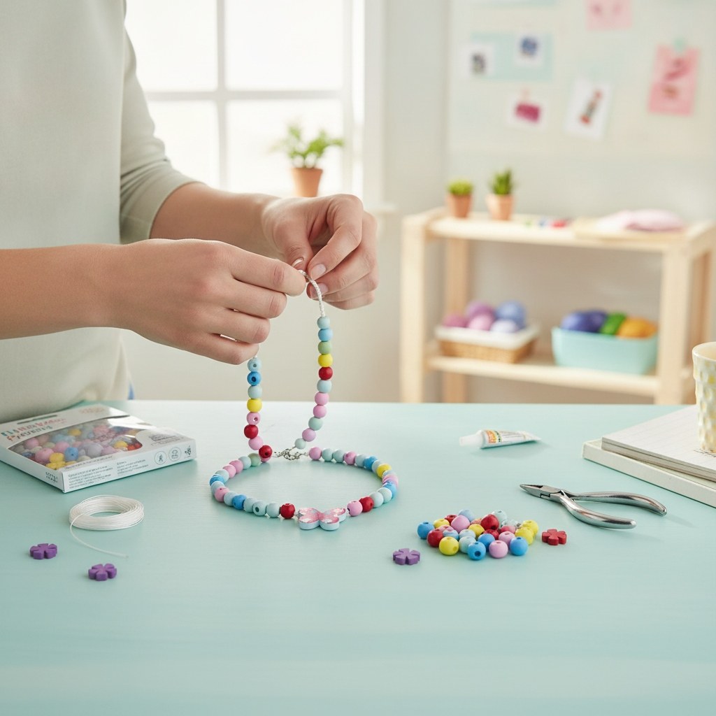 Holzperlen mit Blumen sortiert, 75St./pcs - Kidis Art