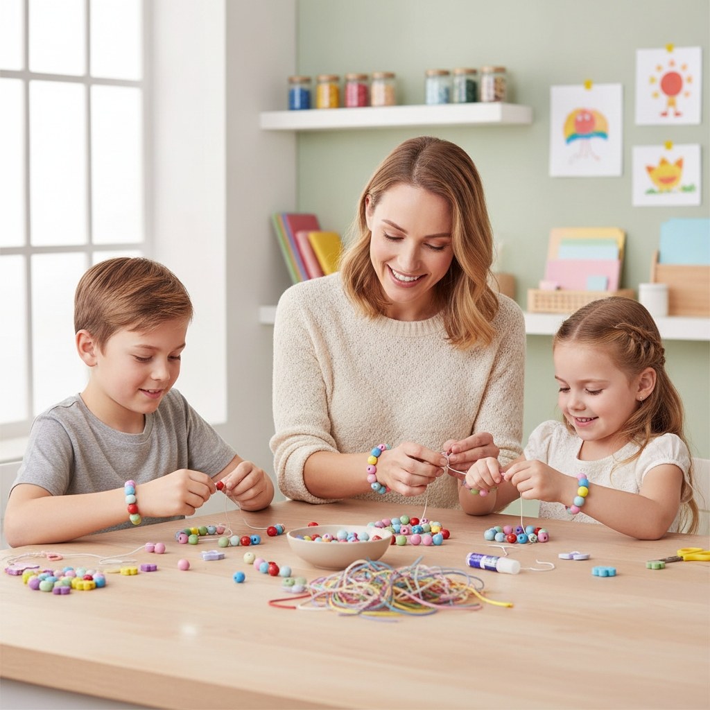 Holzperlen mit Blumen sortiert, 75St./pcs - Kidis Art