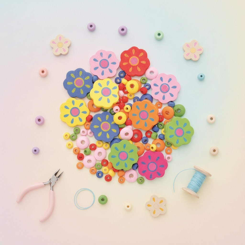 Holzperlen-Mix Blüten bunt, 25 mm - Kidis Art