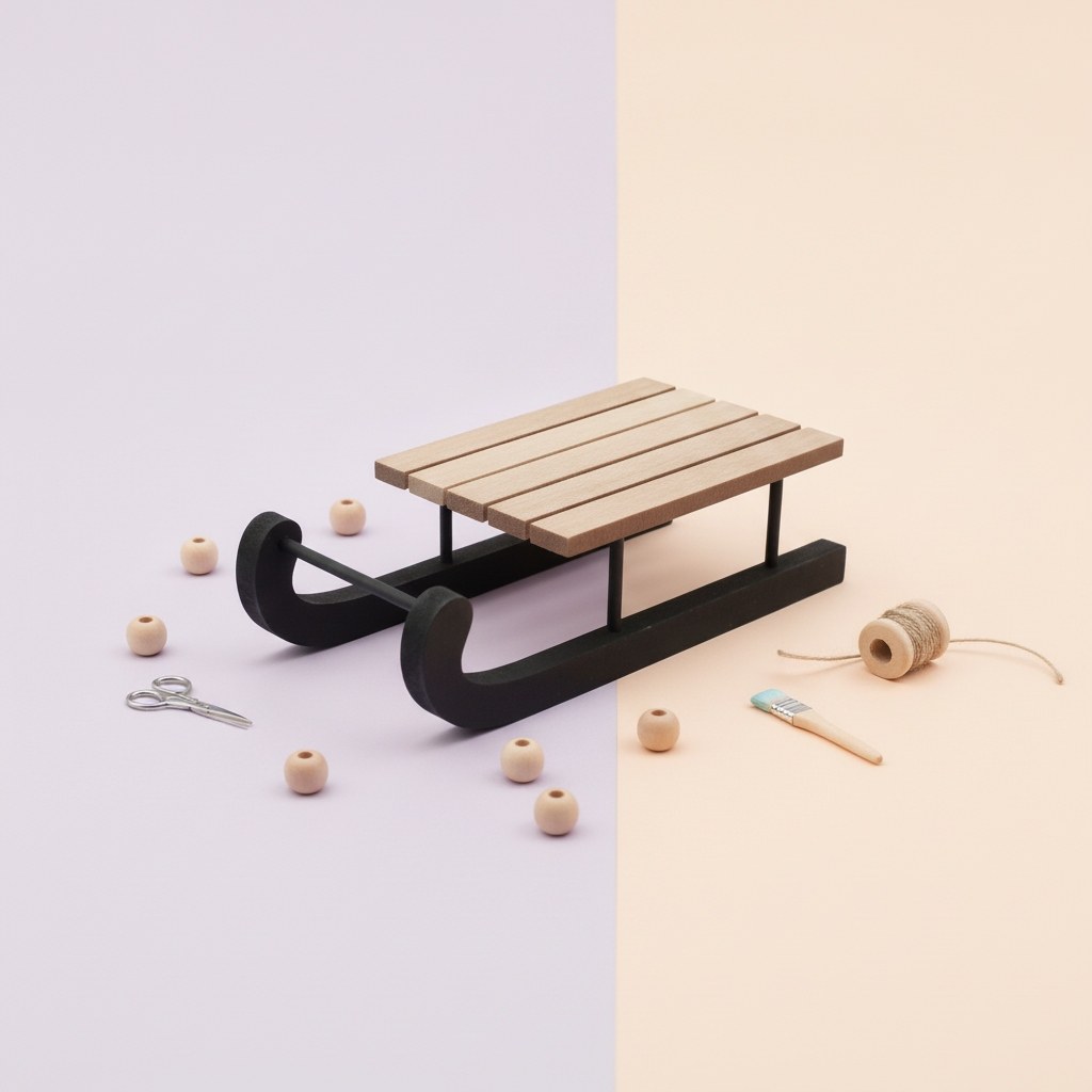 Holzschlitten, natur/schwarz 18,8x8x4,8cm - Kidis Art