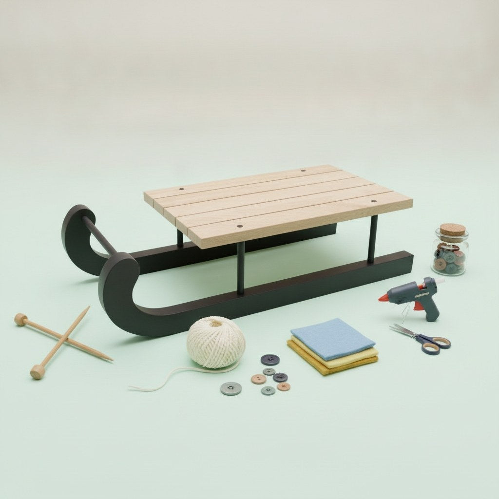 Holzschlitten, natur/schwarz 30x12x8cm - Kidis Art