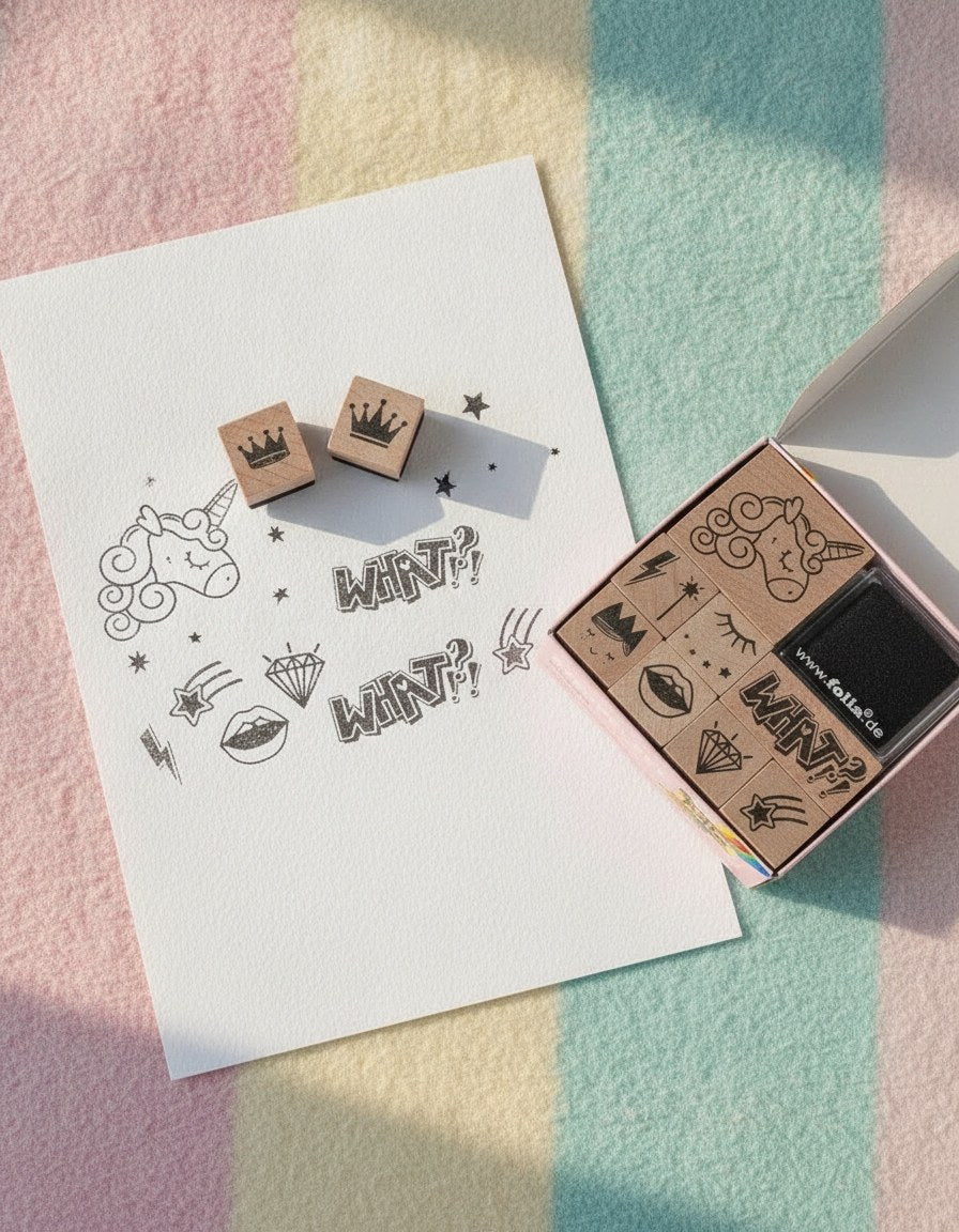 Holzstempel-Set Unicorn 10 Stempel + 2 Stempelkissen - Kidis Art