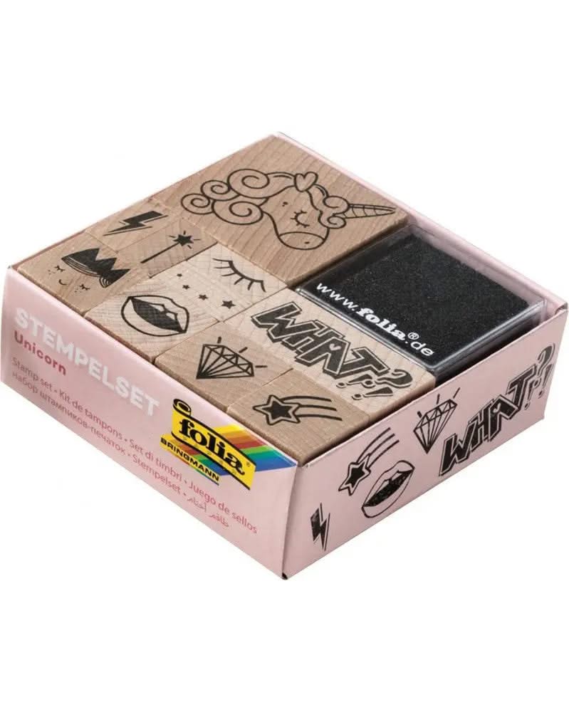 Holzstempel-Set Unicorn 10 Stempel + 2 Stempelkissen - Kidis Art