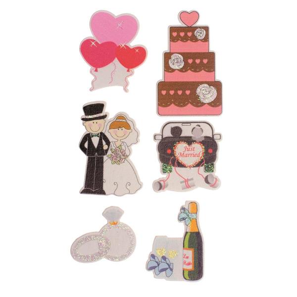 Holzsticker Hochzeitsdeko 6St m. Torte, 26 - 51mm - Kidis Art
