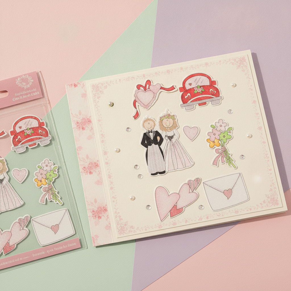 Holzsticker Hochzeitsdeko 7St m.Auto,13 - 55mm - Kidis Art