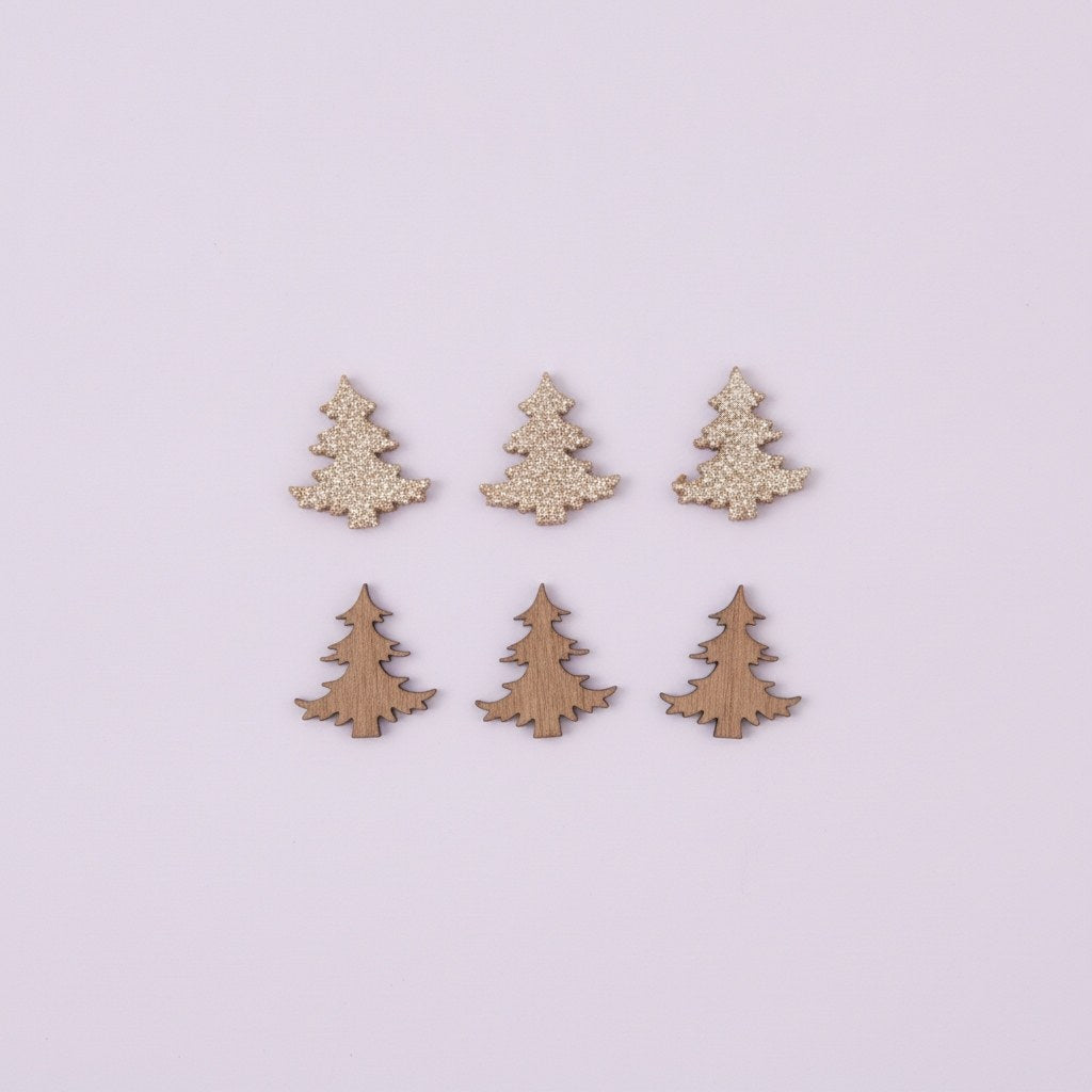 Holzstreuteile, Bäume braun/gold Glitzer, 2cm, 18St. - Kidis Art