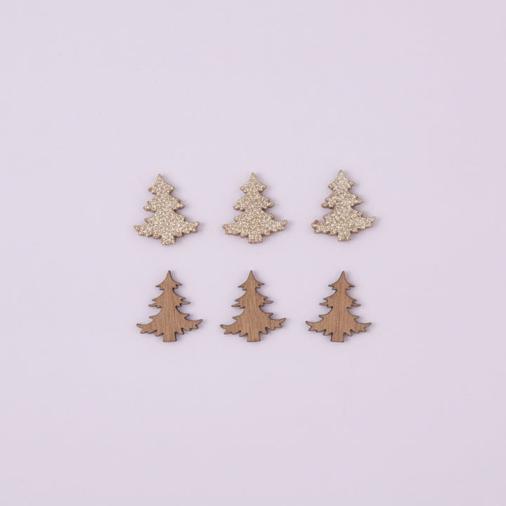 Holzstreuteile, Bäume braun/gold Glitzer, 2cm, 18St. - Kidis Art