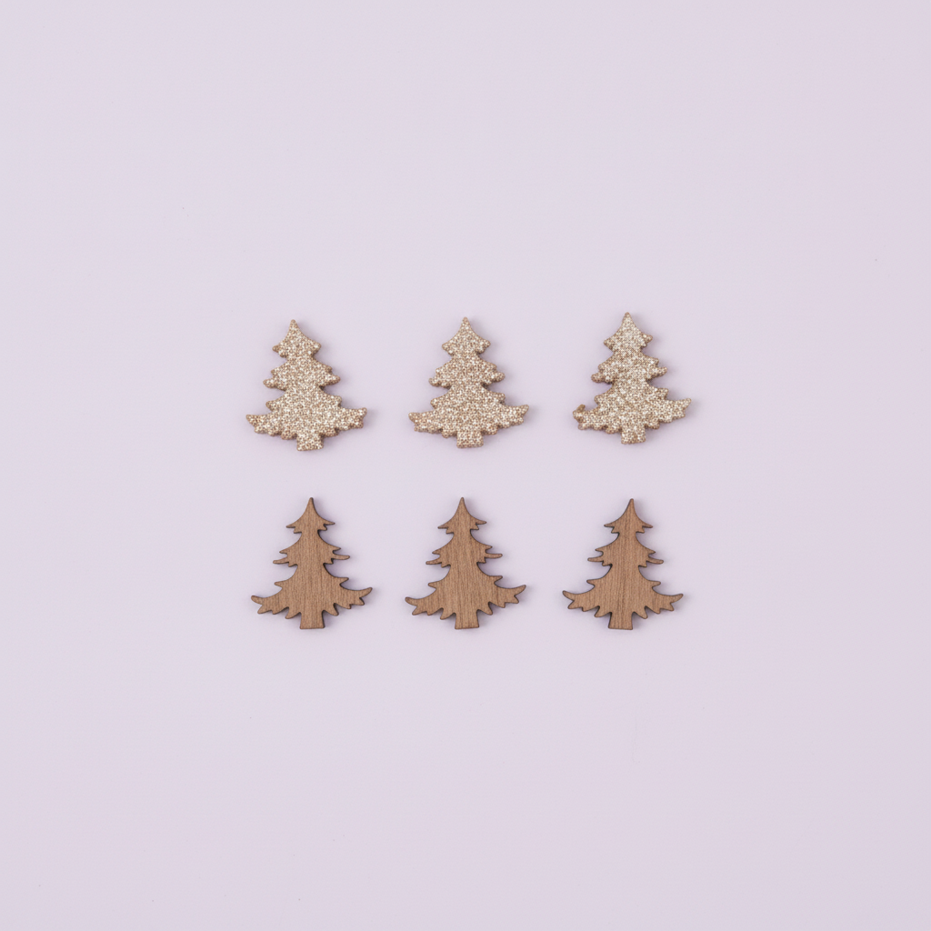 Holzstreuteile, Bäume braun/gold Glitzer, 2cm, 18St. - Kidis Art