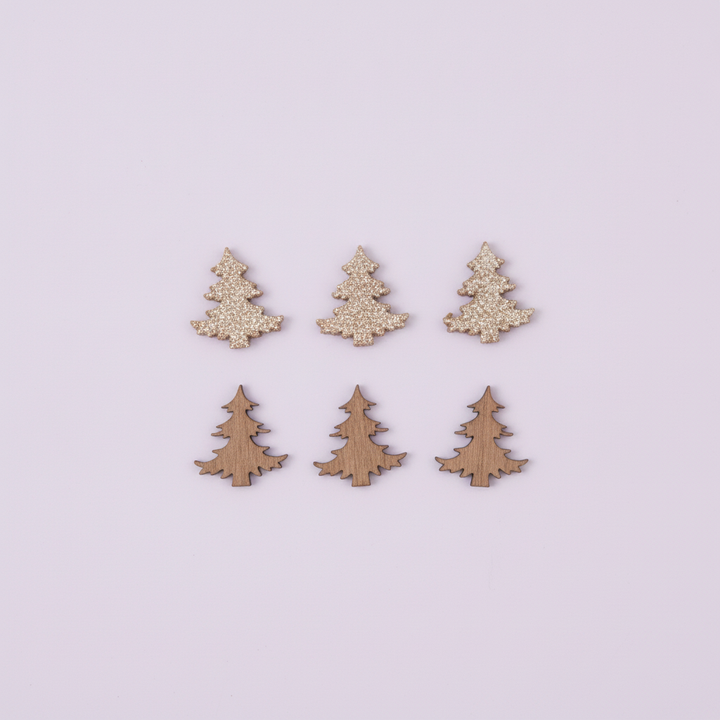 Holzstreuteile, Bäume braun/gold Glitzer, 2cm, 18St. - Kidis Art
