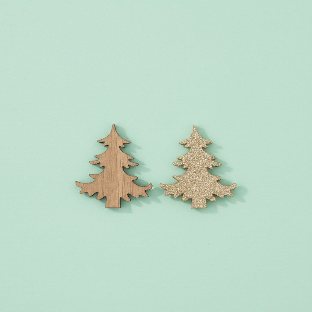 Holzstreuteile, Bäume braun/gold Glitzer, 4cm, 9St. - Kidis Art