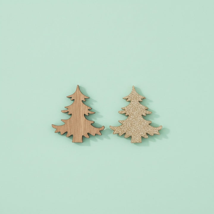 Holzstreuteile, Bäume braun/gold Glitzer, 4cm, 9St. - Kidis Art