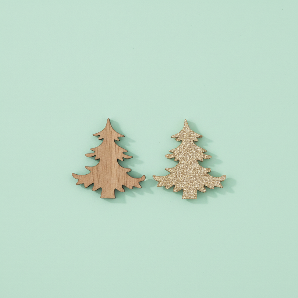 Holzstreuteile, Bäume braun/gold Glitzer, 4cm, 9St. - Kidis Art