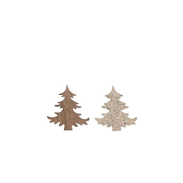 Holzstreuteile, Bäume braun/gold Glitzer, 4cm, 9St. - Kidis Art