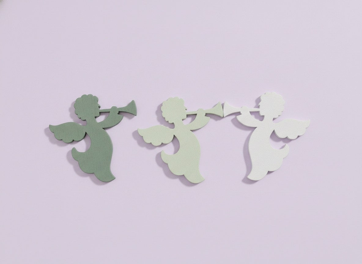 Holzstreuteile, Engel, 12St. grün/weiss, 3,8x3,8x0,4cm - Kidis Art