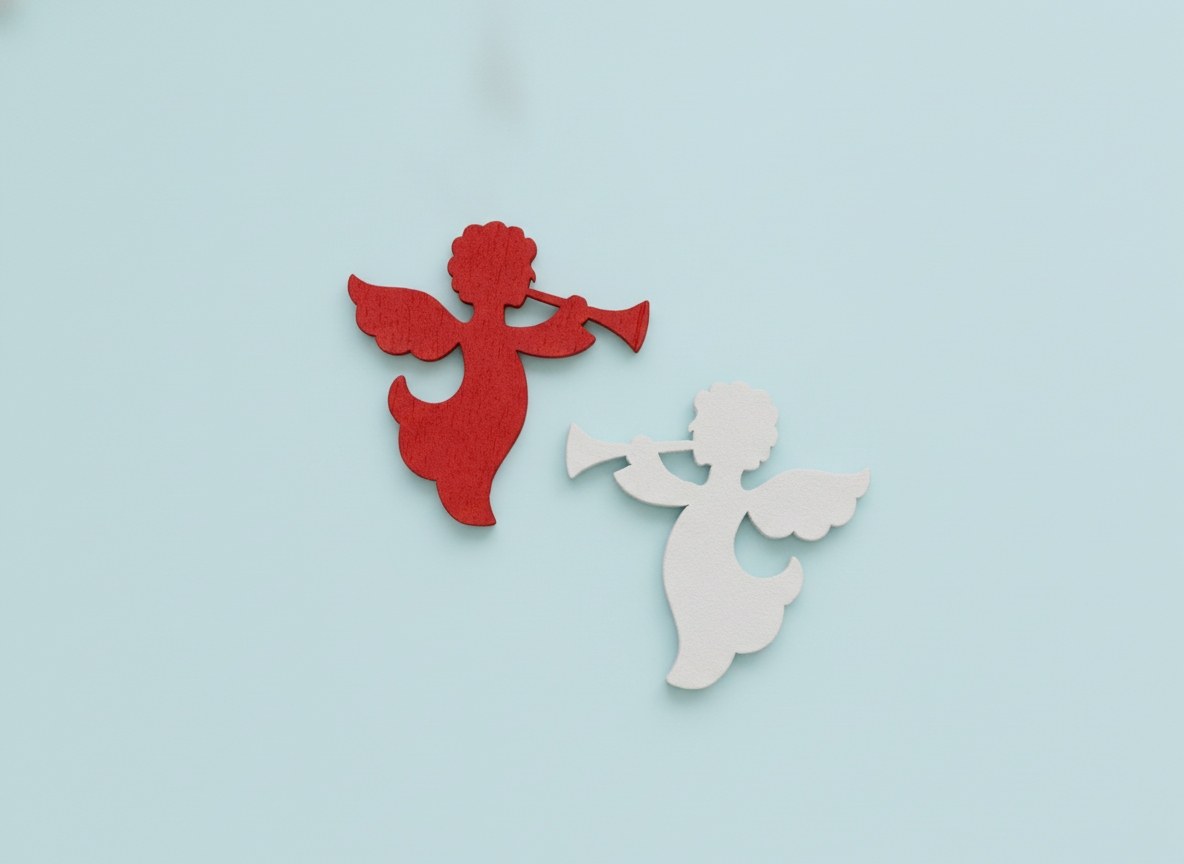 Holzstreuteile, Engel, 12St. rot/weiss, 3,8x3,8x0,4cm - Kidis Art