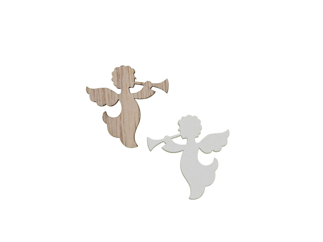 Holzstreuteile, Engel, 12St. natur/weiss 3,8x3,8x0,4cm - Kidis Art