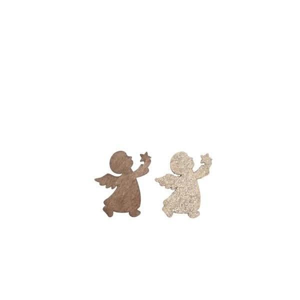 Pièces de décoration en bois, ange marron et doré scintillant, 4 cm, Déco de Noël