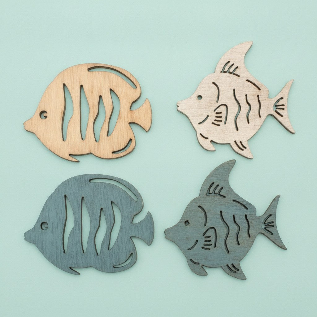 Holzstreuteile Fische 12St 3,5x4x0,4cm - Kidis Art