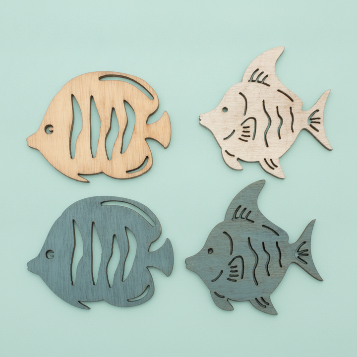 Holzstreuteile Fische 12St 3,5x4x0,4cm - Kidis Art