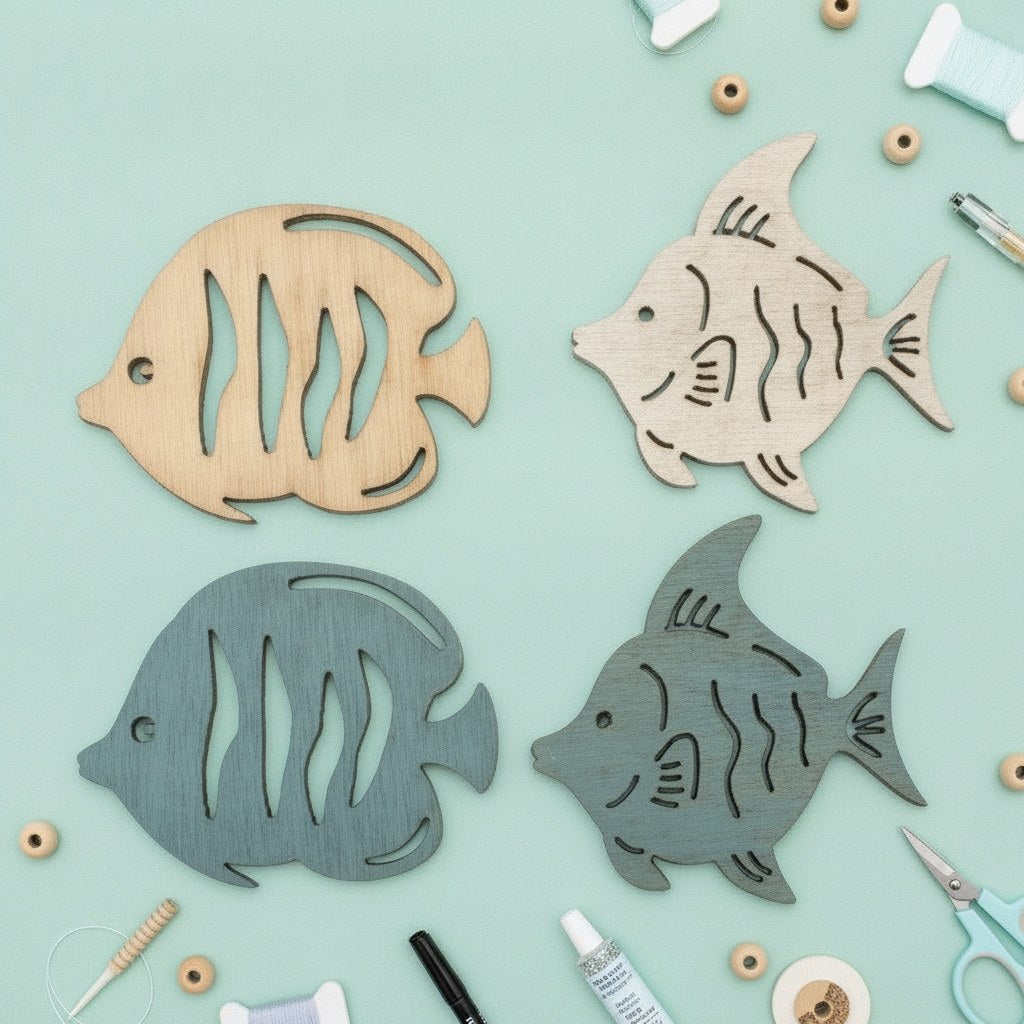 Holzstreuteile Fische 12St 3,5x4x0,4cm - Kidis Art