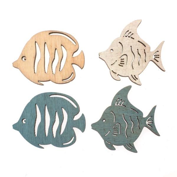 Holzstreuteile Fische 12St 3,5x4x0,4cm - Kidis Art
