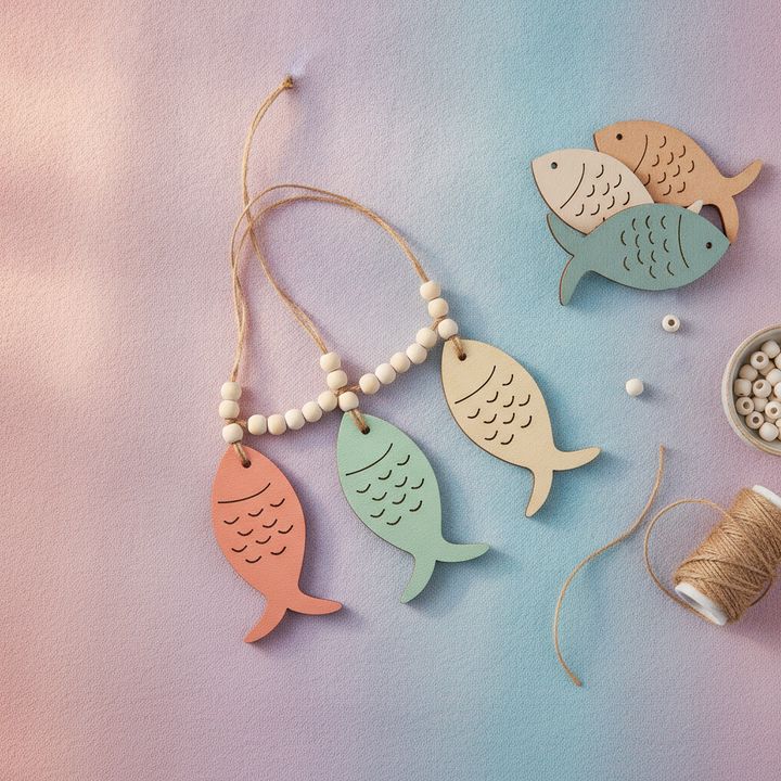 Holzstreuteile Fische 12St 3x4x0,4cm - Kidis Art