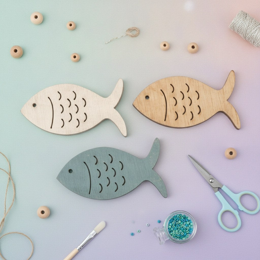 Holzstreuteile Fische 12St 3x4x0,4cm - Kidis Art