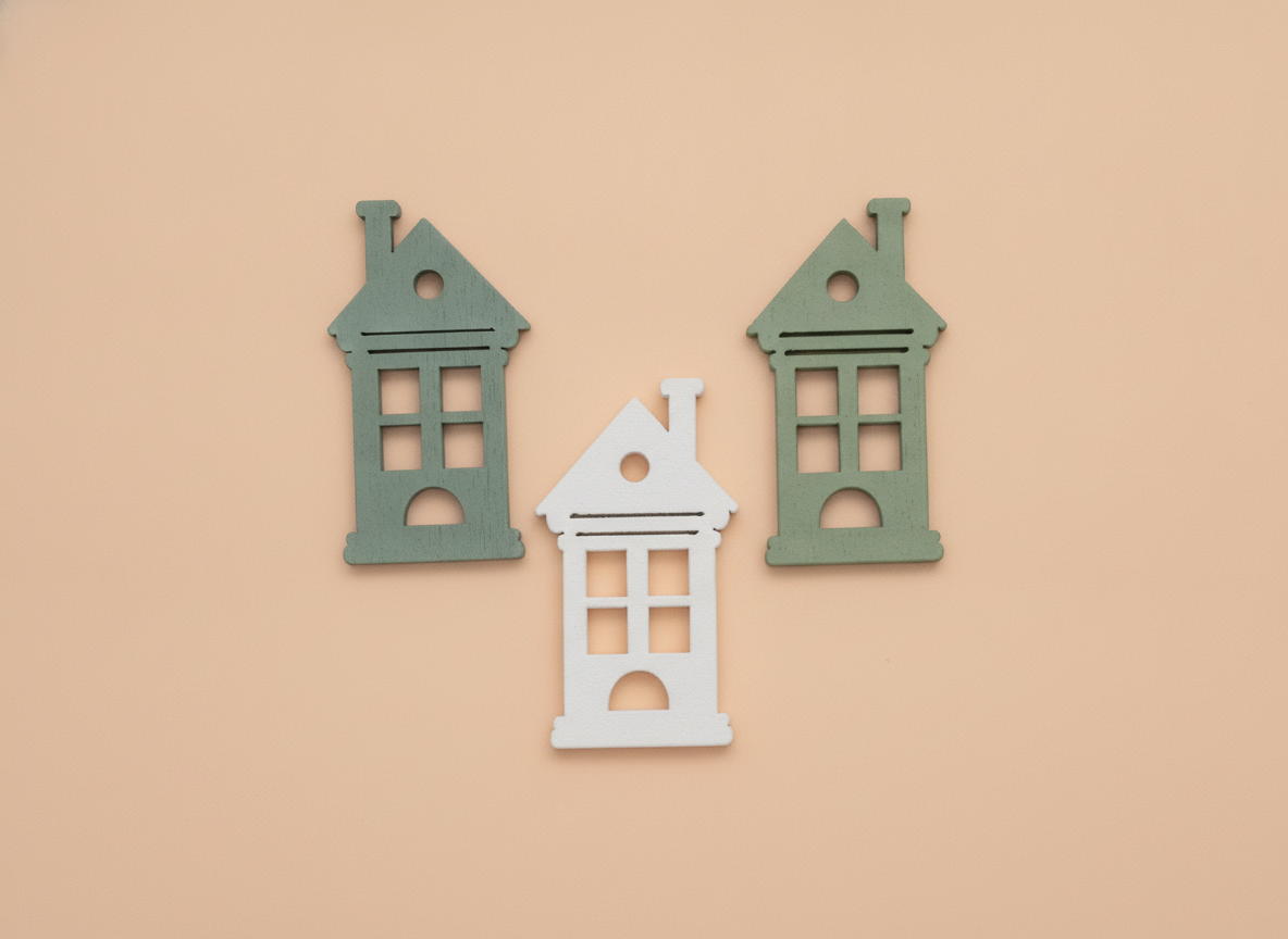 Holzstreuteile, Haus, 6St. grün/weiss, 4x2,5x0,4cm - Kidis Art