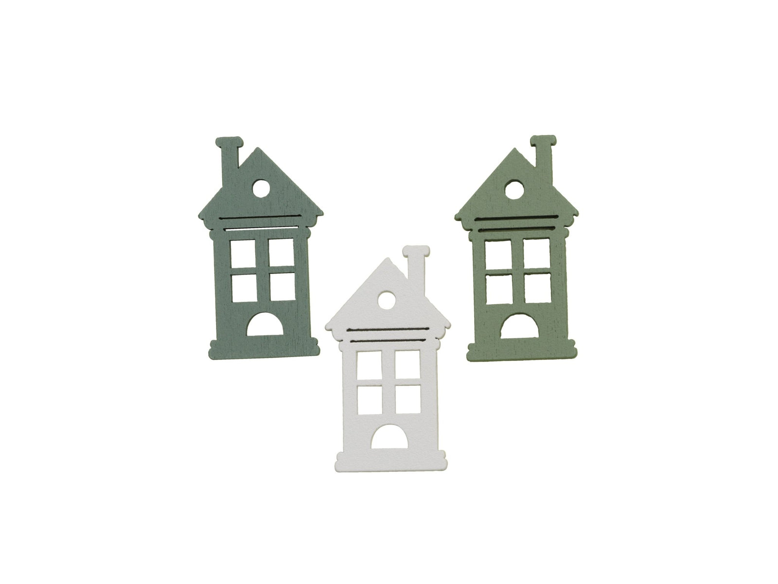 Holzstreuteile, Haus, 6St. grün/weiss, 4x2,5x0,4cm - Kidis Art