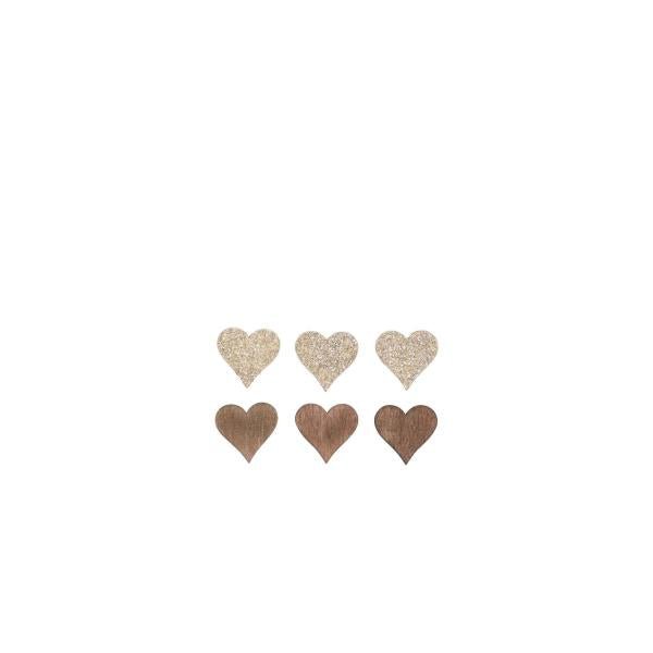 Holzstreuteile, Herzen braun/gold Glitzer, 2cm, 18St. - Kidis Art
