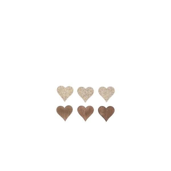 Holzstreuteile, Herzen braun/gold Glitzer, 2cm, 18St. - Kidis Art