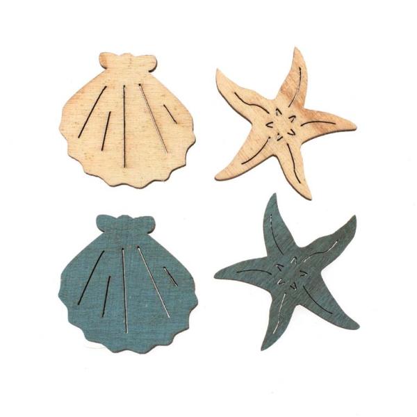 Holzstreuteile Muscheln / Seesterne 12St 3x4x0,4cm - Kidis Art