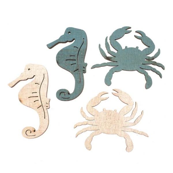 Holzstreuteile Seepferdchen / Krebse 12St 3x4x0,4cm - Kidis Art