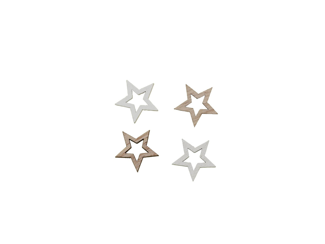 Holzstreuteile, Stern, 12St. natur/weiss 2x2x0,4cm - Kidis Art