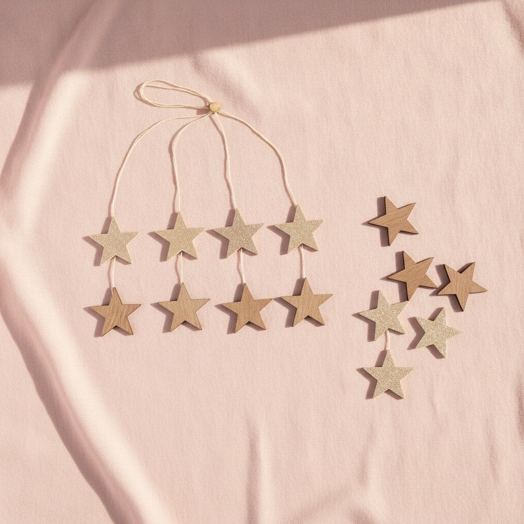 Holzstreuteile, Sterne braun/gold Glitzer, 2cm, 18St. - Kidis Art
