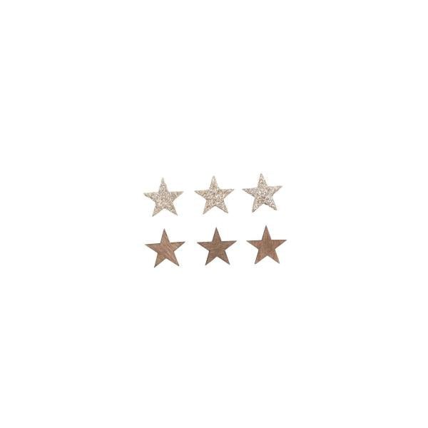 Holzstreuteile, Sterne braun/gold Glitzer, 4cm, 9St. - Kidis Art