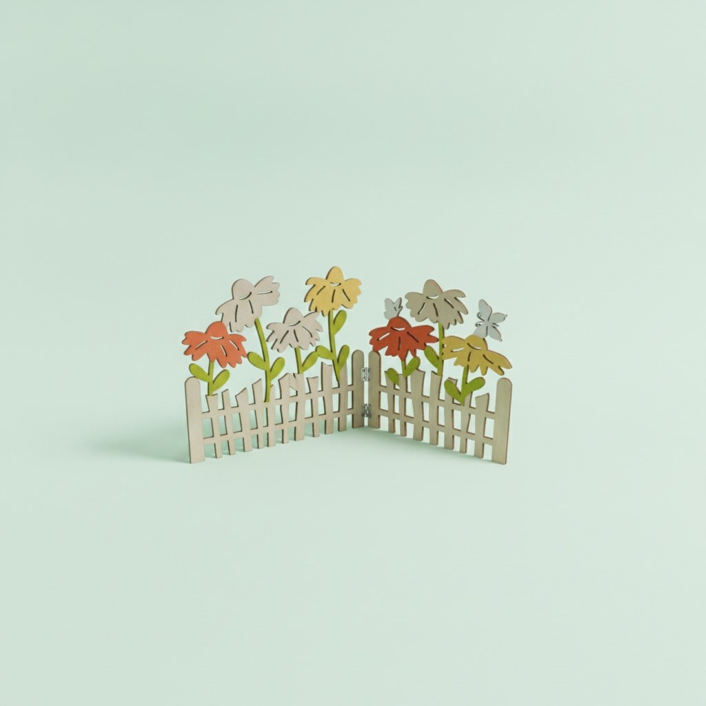 Holzzaun m. Blumen, bunt 60x20,5cm - Kidis Art