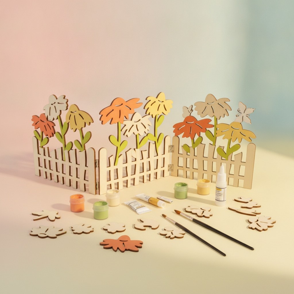 Holzzaun m. Blumen, bunt 60x20,5cm - Kidis Art