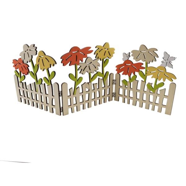 Holzzaun m. Blumen, bunt 60x20,5cm - Kidis Art