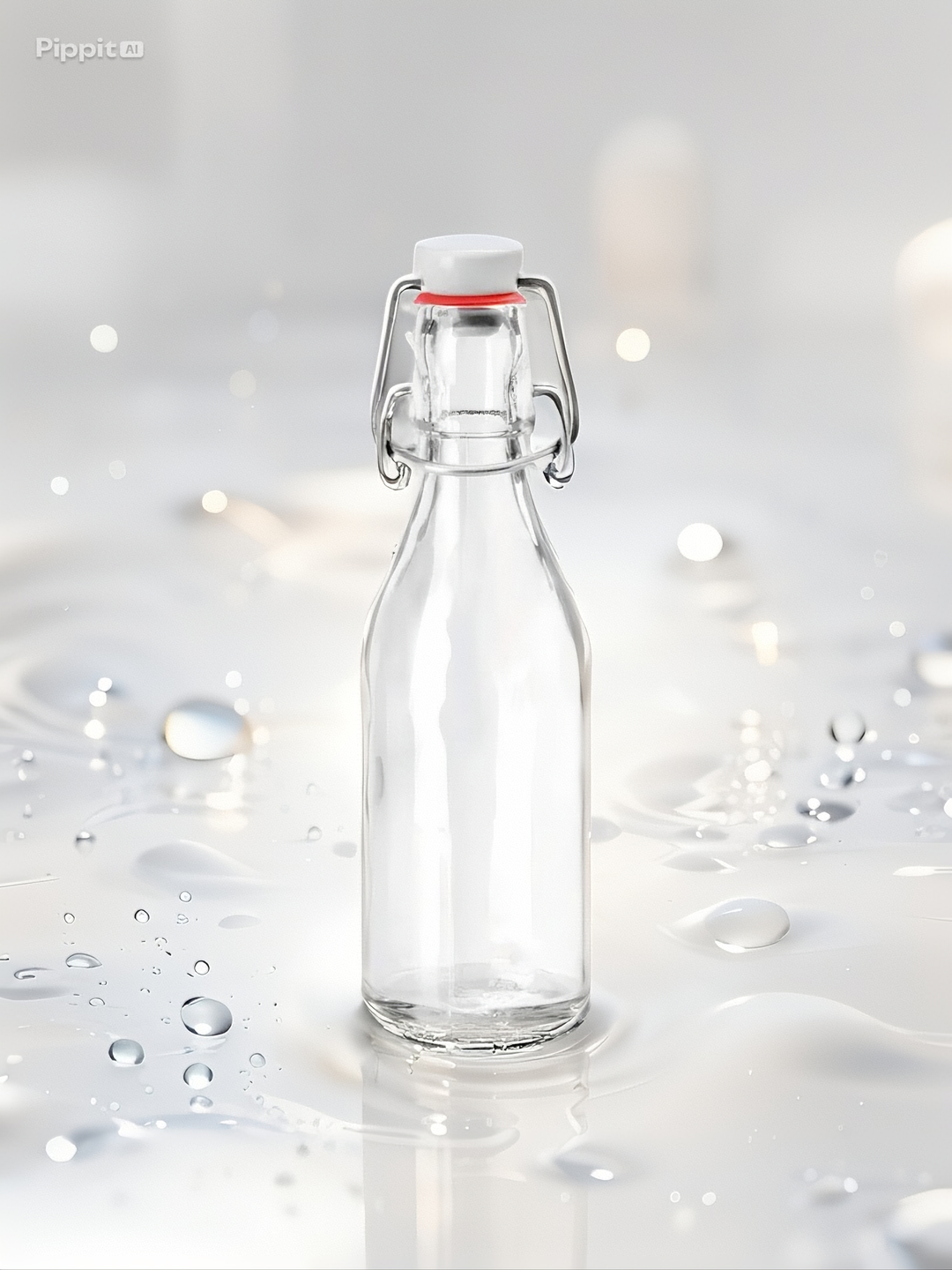 Bottiglia rotonda con tappo a vite, vetro trasparente, 200 ml
